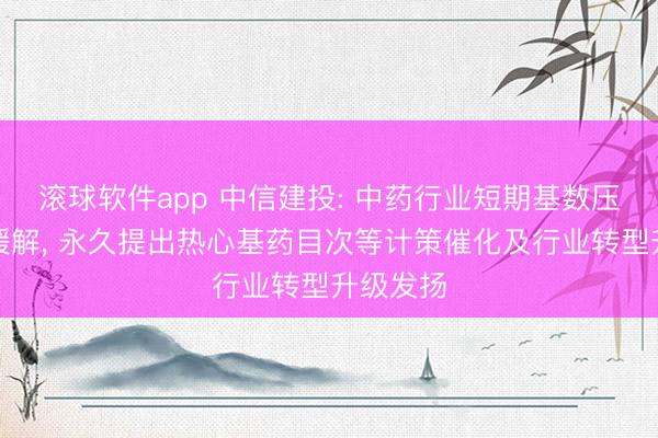 滚球软件app 中信建投: 中药行业短期基数压力有望缓解， 永久提出热心基药目次等计策催化及行业转型升级发扬