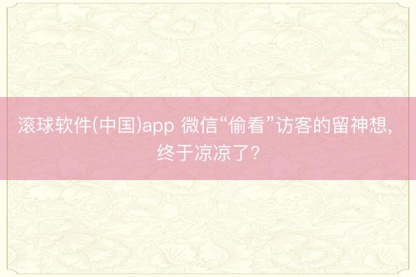 滚球软件(中国)app 微信“偷看”访客的留神想， 终于凉凉了?