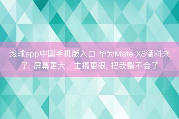 滚球app中国手机版入口 华为Mate X8猛料来了: 屏幕更大、主摄更狠, 把我整不会了