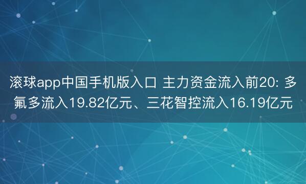 滚球app中国手机版入口 主力资金流入前20: 多氟多流入19.82亿元、三花智控流入16.19亿元