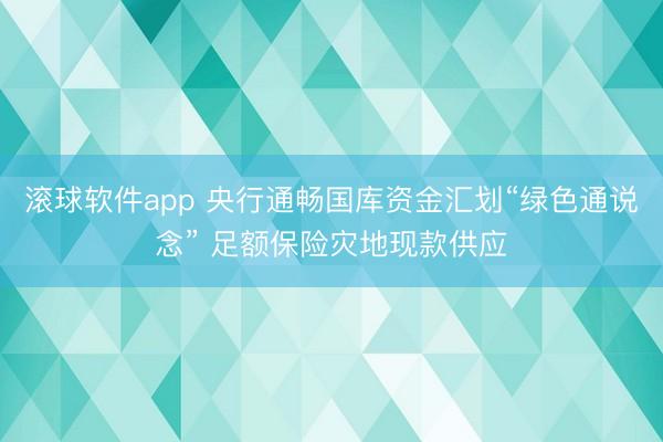 滚球软件app 央行通畅国库资金汇划“绿色通说念” 足额保险灾地现款供应