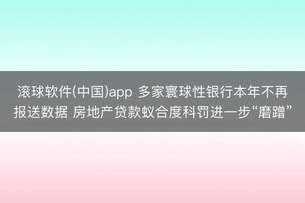 滚球软件(中国)app 多家寰球性银行本年不再报送数据 房地产贷款蚁合度科罚进一步“磨蹭”