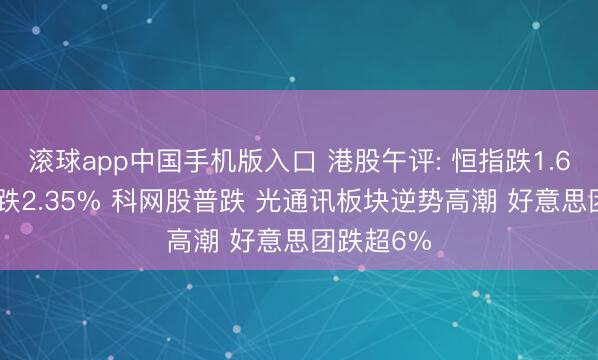 滚球app中国手机版入口 港股午评: 恒指跌1.69% 科指跌2.35% 科网股普跌 光通讯板块逆势高潮 好意思团跌超6%