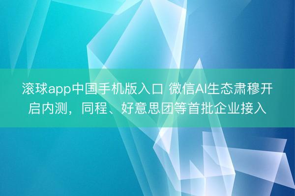 滚球app中国手机版入口 微信AI生态肃穆开启内测,同程、好意思团等首批企业接入